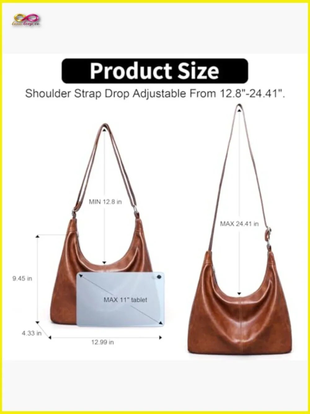 Vegan Leather Slouchy Hobo Bag Tote Crossbody Shoulder Purse Foldable Ladies